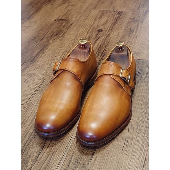 Allen Edmonds Plymouth Light Tan Monk Strap Leather Oxfords Dress Shoes 9.5D main image 4